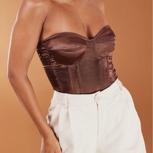 NWT pretty little thing brown satin corset